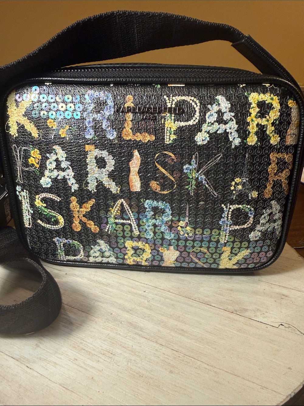 NWT Karl Lagerfeld Maybelle Sequin Double Zip Crossbody Bag